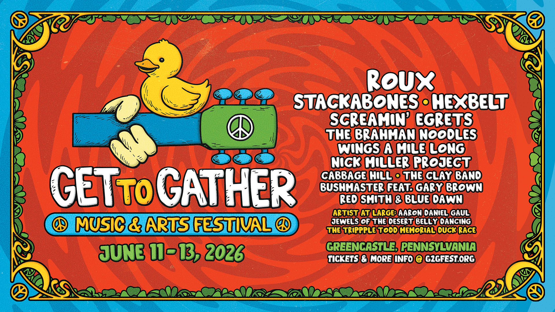 Get To Gather 2026 festival poster with lineup, dates, and location details